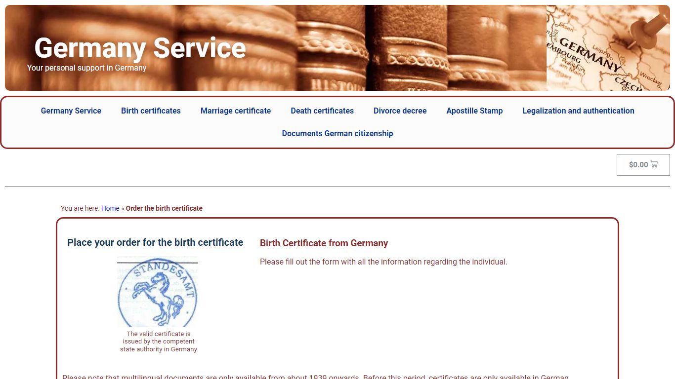 Obtain the birth certificate from Germany - Germany Service